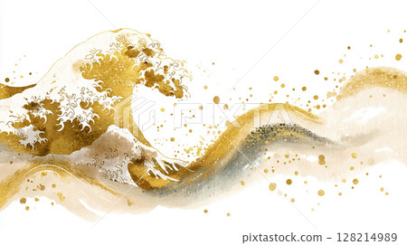 日式水彩金波背景圖 128214989