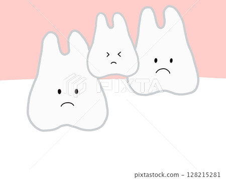 Between the upper teeth: Illustration with impacted teeth and supernumerary teeth: Tooth character with main lines 128215281