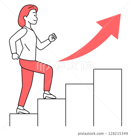 Casual woman walking up the stairs Casual woman walking up the stairs 128215349