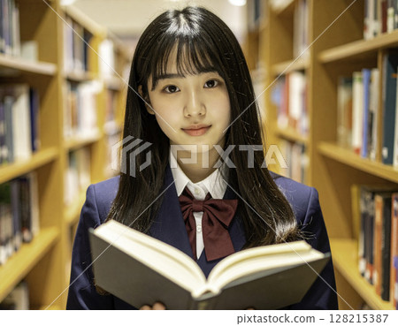 Eyes looking to the future | High school girl reading a book in the library Eyes looking to the future | High school girl reading a book in the library 128215387