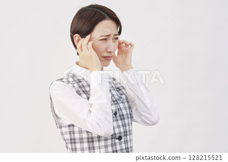 Female office worker headache white background Female office worker headache white background 128215521