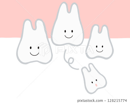 上排牙齒替換和拔除:帶有主要線條的可愛人物插圖 上排牙齒替換和拔除:帶有主要線條的可愛人物插圖 128215774