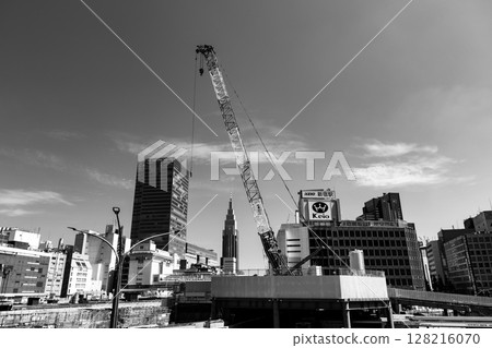 Tokyo cityscape Shinjuku Station West Exit Redevelopment Works 2025.06 a-5 monochrome Tokyo cityscape Shinjuku Station West Exit Redevelopment Works 2025.06 a-5 monochrome 128216070
