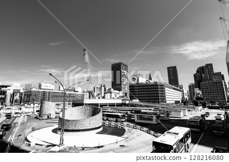 Tokyo cityscape Shinjuku Station West Exit Redevelopment Works 2025.06 c-5 Monochrome 128216080