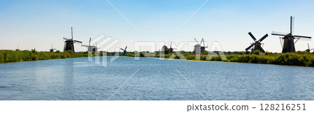 Tranquil view of windmills at Kinderdijk, Netherlands 128216251