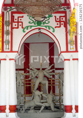 Portrait of Maa Durga idol in bonedi bari at Behala 128216575