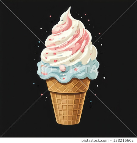 an AI Image Generator, Whimsical Ice Cream Cone with Multicolored Swirls 128216602