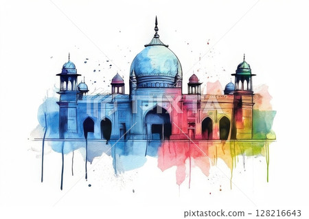an AI Image Generator, Watercolor Illustration of the Majestic Taj Mahal in India 128216643