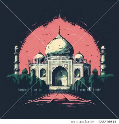 an AI Image Generator, Watercolor Illustration of the Majestic Taj Mahal in India 128216644