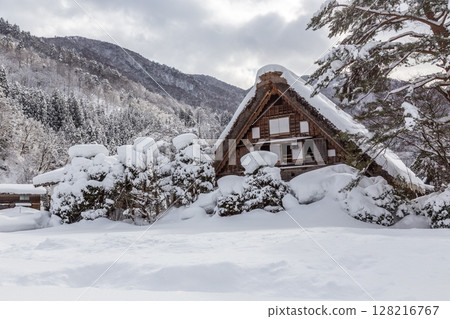 Snow-covered winter World Heritage Site Shirakawa Village (Shirakawa-go) Gifu Prefecture: January 128216767