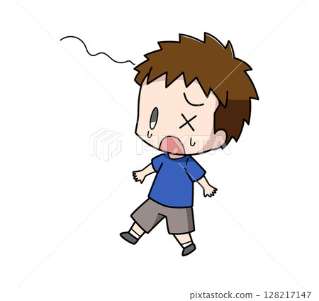 Illustration of a boy staggering with dizziness 128217147