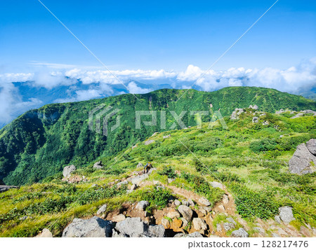 Climbing Mt. Myoko in summer (view of Mt. Mitahara from the summit of the south peak) 128217476