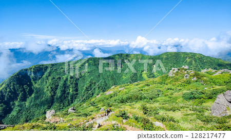 Climbing Mt. Myoko in summer (view of Mt. Mitahara from the summit of the south peak) 128217477