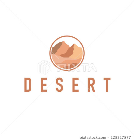 natural scenery logo sahara with simple elegant concept, mountain view and cactus trees in the sahara desert, as a symbol of design template illustration 128217877