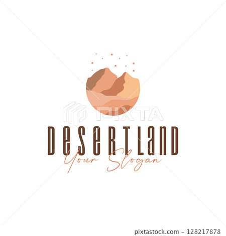 natural scenery logo sahara with simple elegant concept, mountain view and cactus trees in the sahara desert, as a symbol of design template illustration natural scenery logo sahara with simple elegant concept, mountain view and cactus trees in the sahara desert, as a symbol of design template illustration 128217878
