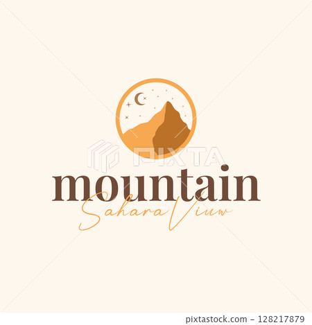 natural scenery logo sahara with simple elegant concept, mountain view and cactus trees in the sahara desert, as a symbol of design template illustration natural scenery logo sahara with simple elegant concept, mountain view and cactus trees in the sahara desert, as a symbol of design template illustration 128217879