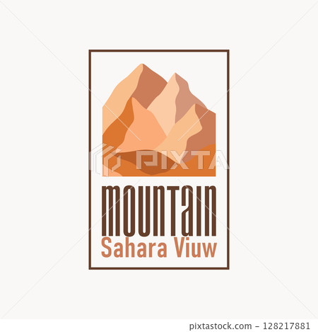 natural scenery logo sahara with simple elegant concept, mountain view and cactus trees in the sahara desert, as a symbol of design template illustration 128217881