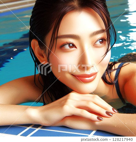 Woman enjoying the pool Woman enjoying the pool 128217940