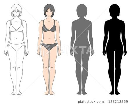 女模特兒、人體和輪廓插圖集 128218269