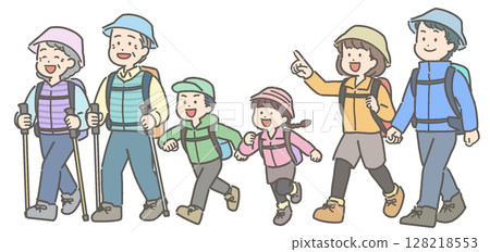 三代家庭健行和登山的插圖 128218553