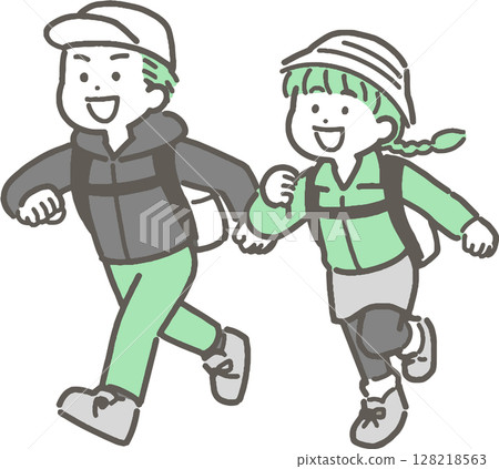 Illustration of kids hiking and climbing Illustration of kids hiking and climbing 128218563