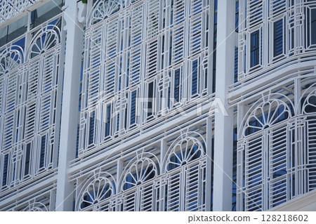 Detailed view of windows, doors and balconies of city buildings Detailed view of windows, doors and balconies of city buildings 128218602