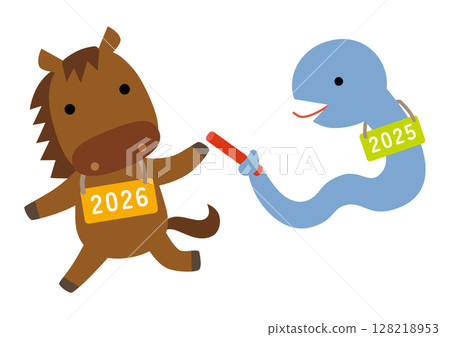 馬年蛇年生肖變化人物插畫/交棒01 128218953