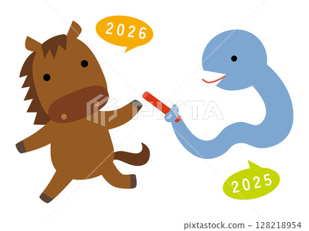 Year of the Horse and Year of the Snake Zodiac Change Character Illustration/Passing the Baton 02 128218954