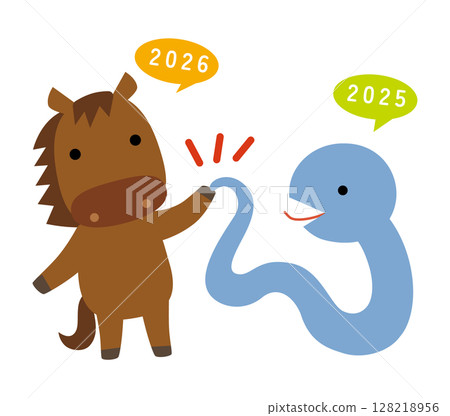 馬年、蛇年生肖變化人物插畫/High Touch 02 128218956