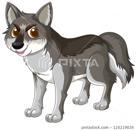 Charming Cartoon Wolf Illustration with Playful Expression Charming Cartoon Wolf Illustration with Playful Expression 128219026