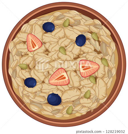 Bowl of Oatmeal with Berries and Seeds Illustration Bowl of Oatmeal with Berries and Seeds Illustration 128219032