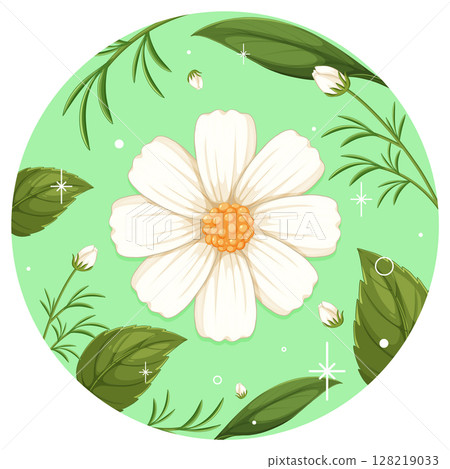 Floral Vector Illustration with Green Leafy Background Floral Vector Illustration with Green Leafy Background 128219033