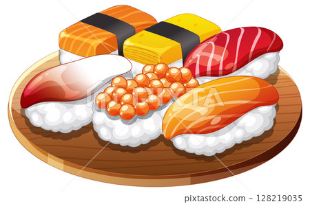 Colorful Sushi Platter Illustration 128219035