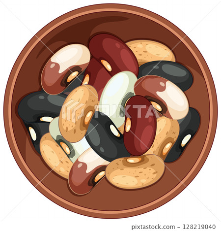 Assorted Beans in Wooden Bowl Vector Illustration 128219040