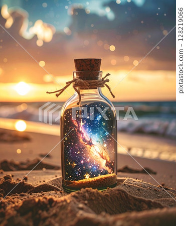 Galaxy Bottle: Shining on the beach at sunset 128219066