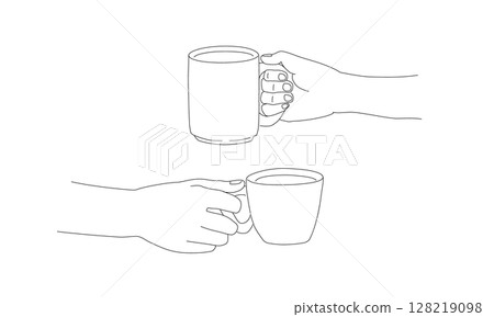 一手拿著杯子的線條畫 128219098