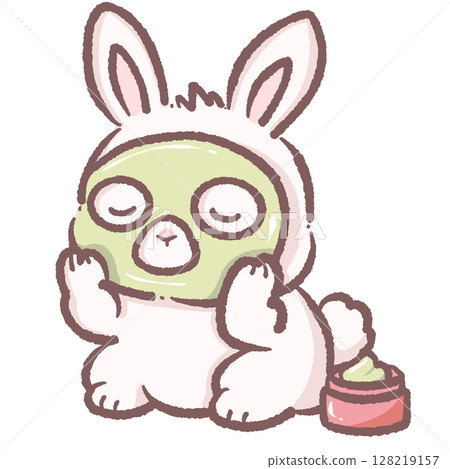 Cute Cartoon Bunny with Green Face Mask Kawaii Rabbit Doing Skincare Spa Self Care Relaxing Adorable Animal Character Illustration Perfect for Wellness Beauty and Relaxation Theme Cute Cartoon Bunny with Green Face Mask Kawaii Rabbit Doing Skincare Spa Self Care Relaxing Adorable Animal Character Illustration Perfect for Wellness Beauty and Relaxation Theme 128219157