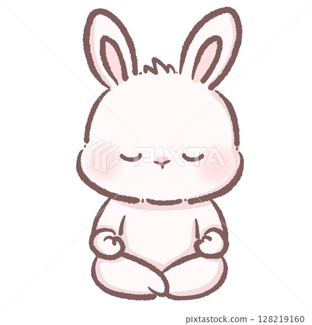 Adorable Cartoon Bunny Meditating in Lotus Pose Calm and Peaceful Kawaii Rabbit Illustration for Mindfulness Yoga Wellness Relaxation Spiritual and Zen Themes Perfect for Cute Designs and Concepts 128219160