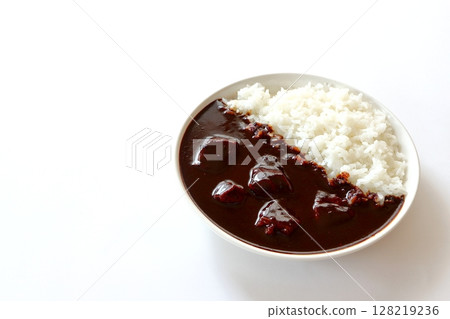 Beef curry rice and black curry on white background 128219236