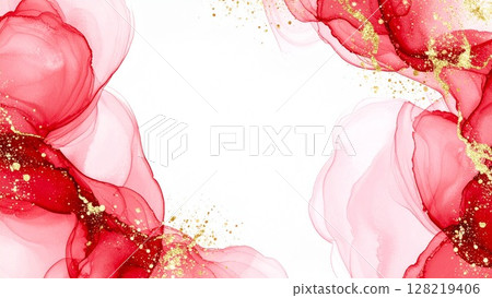 High-quality, thin and light alcohol ink art, red, margins, 16:9 size, AI-generated material 128219406