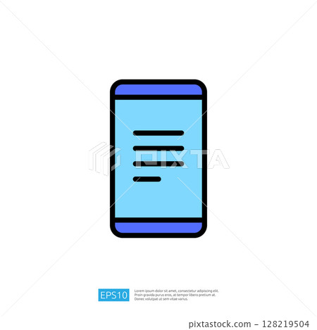 Mobile Device Icon with Screen Displaying Text in Modern Minimalist Design for Education and Science Context 128219504