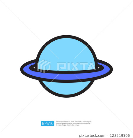 Flat Icon of Saturn Planet with Blue Colors and Distinctive Rings, Representing Concepts in Education and Science 128219506