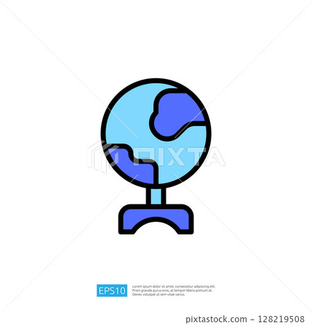 Globe Icon Representing Earth and Continents on a Stand for Educational and Scientific Purposes Globe Icon Representing Earth and Continents on a Stand for Educational and Scientific Purposes 128219508