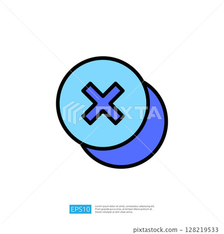 Circular Blue Icon with Cross Symbol Representing Cancellation Action on White Background 128219533