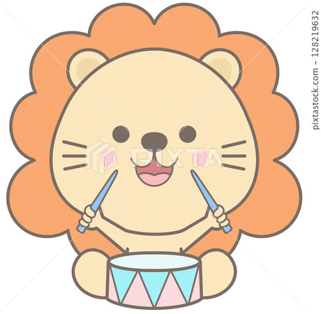 Baby Lion playing drums at the party concert 128219632