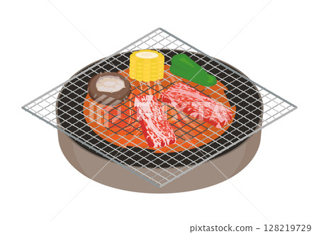 方形烤架上烤肉的插圖 128219729