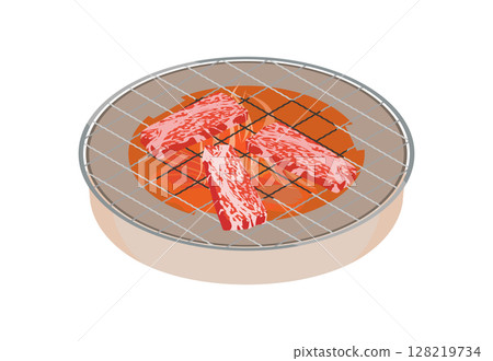 圓形烤架上烤肉的插圖 圓形烤架上烤肉的插圖 128219734