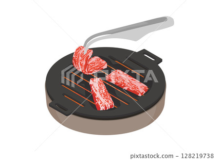 用鉗子在木炭烤架上烤肉的插圖 128219738