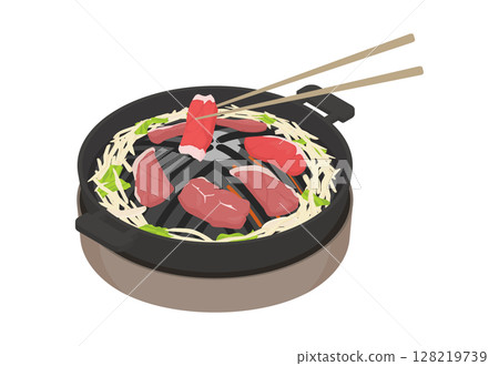 成吉思汗用筷子在炭火烤架上的插圖 成吉思汗用筷子在炭火烤架上的插圖 128219739