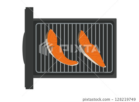放在烤魚架上的鮭魚片插圖 128219749